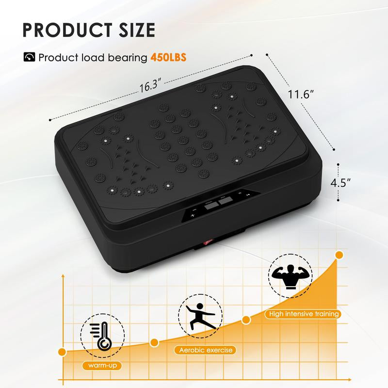 Mini Heavy Duty Vibration Platform – 450LBS Capacity- Home Exercise Must-Have. Activate Muscles, Boost Circulation + Resistance Bands Included,Home Gym Equipment Pedal Exerciser