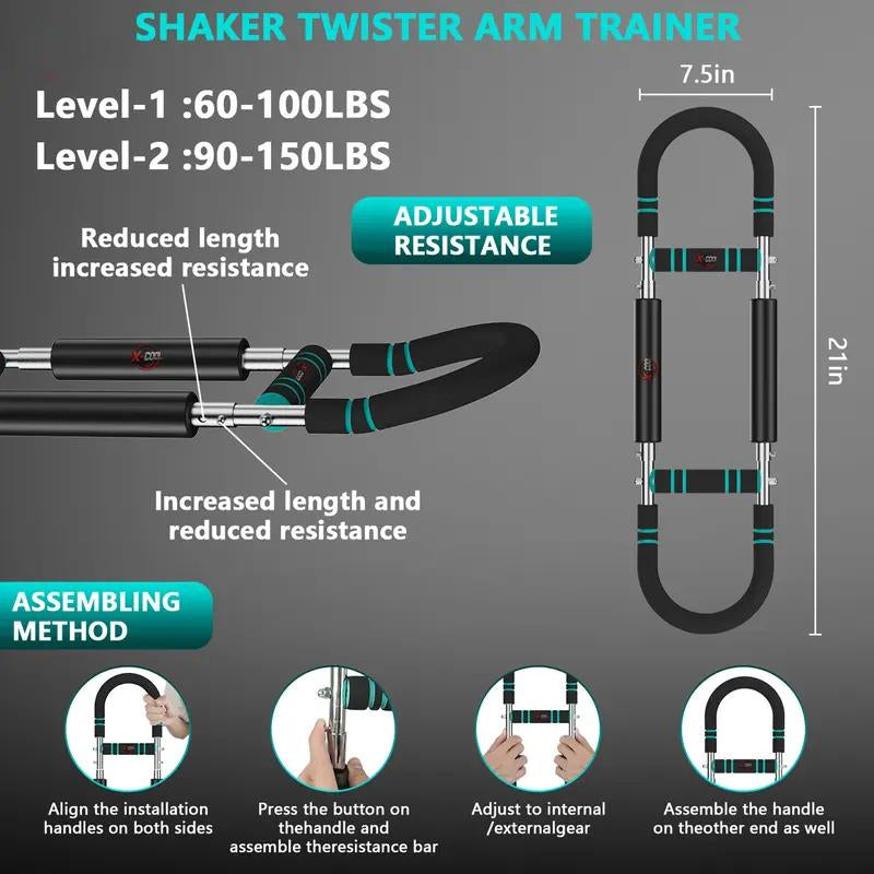 Twister Arm Trainer 60-120Lb Adjustable | Chest Shoulder Arm Workout Equipment | Portable Forearm Strengthener | Detachable Upper Body Fitness Machine for Home Gym & Daily Use
