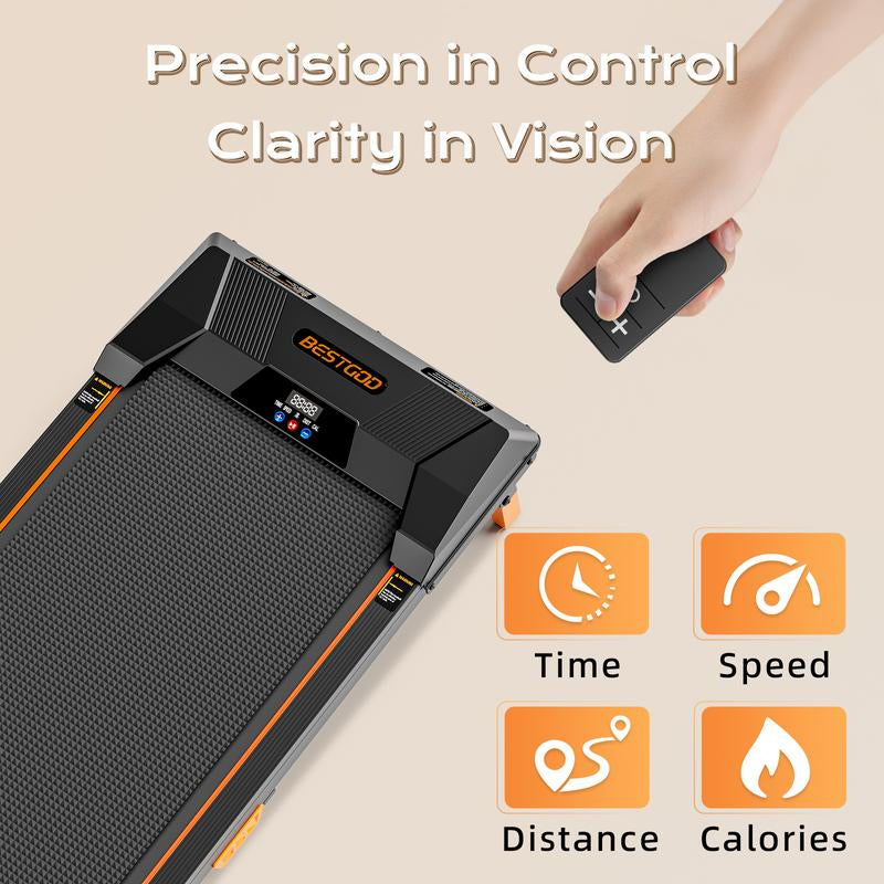 Bestgod Incline Treadmills Home, 330 Lbs Capacity, 3-In-1 under Desk Treadmill, Shock-Absorbing Quiet Walking Pad, Indoor Mini Exercise Equipment with Remote Control, Portable, Compact, Collapsible, with LED Display and Manual, Office Use, T1 Classic