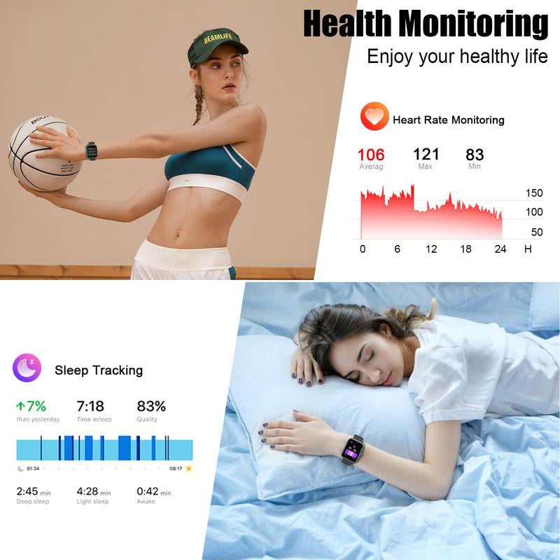Smartwatch with Fashionable Touchscreen-Answers/Makes Calls,Message Notifications,Multifunctional Fitness Watch with over 100 Sport Modes,Customizable Watch Faces,Compatible with Iphone & Android, Activity Tracker Bluetooth Wearable Smartphone