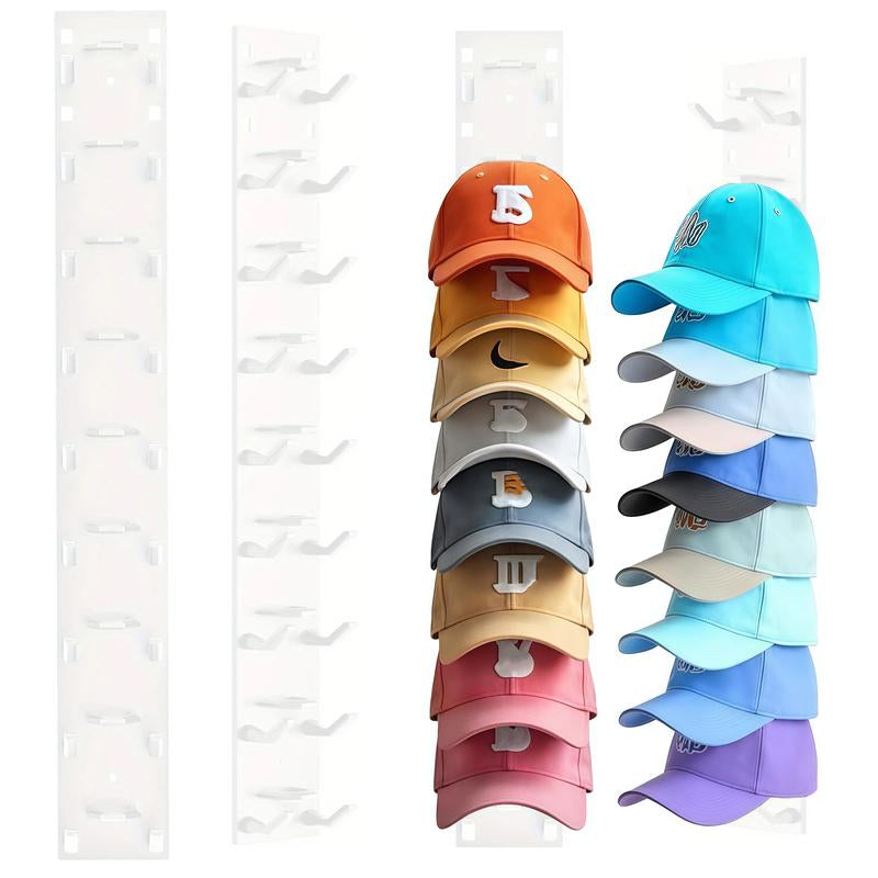 Hat Organizer 2 Pack Wall Mounted Baseball Cap Rack Black or White Adhesive Mount Stable Structure Holds 18 Hats for Closet Door & Bedroom Easy Access Display Hanger