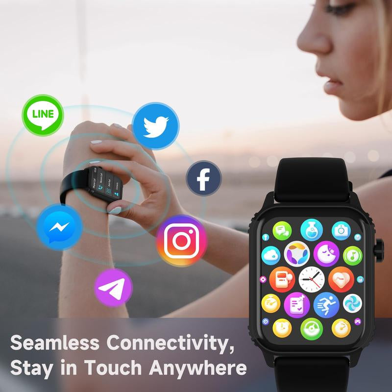 Smartwatch with Fashionable Touchscreen-Answers/Makes Calls,Message Notifications,Multifunctional Fitness Watch with over 100 Sport Modes,Customizable Watch Faces,Compatible with Iphone & Android, Activity Tracker Bluetooth Wearable Smartphone