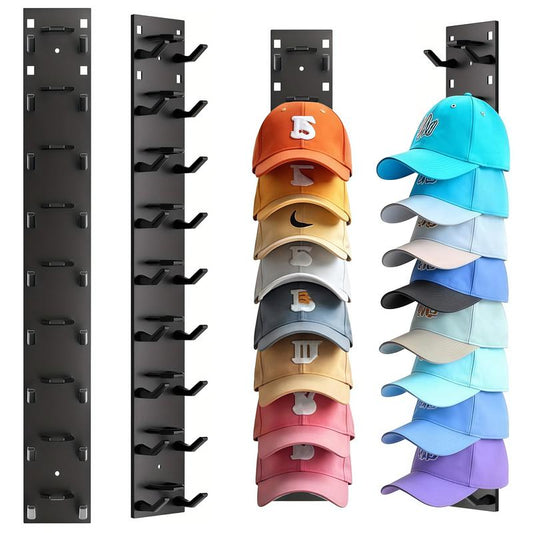 Hat Organizer 2 Pack Wall Mounted Baseball Cap Rack Black or White Adhesive Mount Stable Structure Holds 18 Hats for Closet Door & Bedroom Easy Access Display Hanger