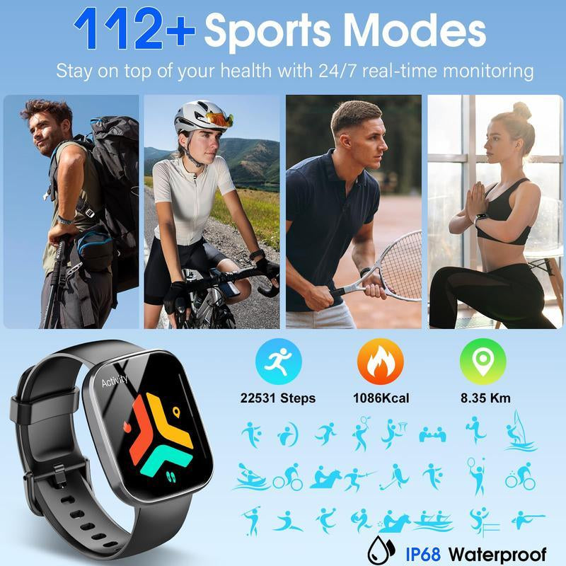 [Fall Deals] Tukio 2025 New 1.85" Stylish Touchscreen Digital Smartwatch with 100+ Exercise Modes Sleep Monitoring Daily Watch Dial Information Alerts Multifunctional Wearable Device for Holiday Gifts Smartphone